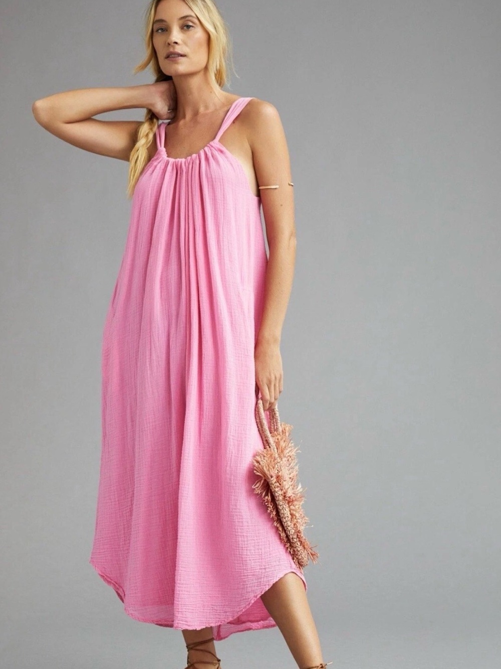 Velvet by Graham & Spencer Anthropologie Reese Bow Back Cotton Midi Dress SZ L